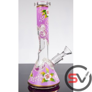 FLOWER DESIGN GLASS BEAKER WITH ICE CATCHER  9inch (GLOW IN THE DARK)